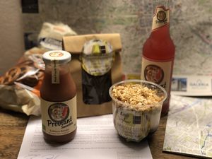 Tonight’s dessert!  (But I couldn’t get the bottle opened...might need to go back downstairs!) at Almodovar Hotel in Berlin