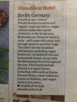 Guardian newspaper 26-10-19 at Almodovar Hotel in Berlin