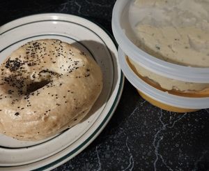 Poppyseed Bagel, Garlic Hummus, Pumpkin Hummus at Beelzebunz in Springfield