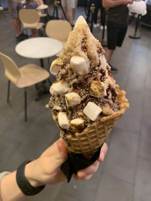 S’mores with vanilla ice cream in a waffle cone  at VACA'S in Chicago