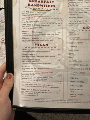 Vegan breakfast options  at The Local's Spot in Egg Harbor