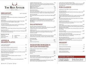 Plenty of vegan dishes on the menu, indicated by the V in a circle at Red Antler in Vernon