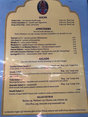 Menu  at Annam Brahma in Jamaica