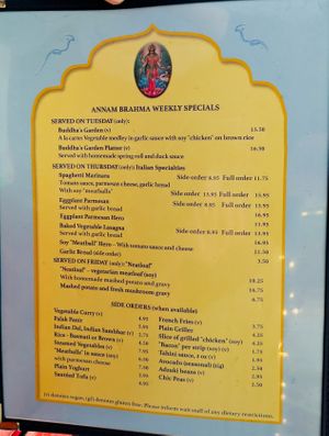 Menu page at Annam Brahma at Annam Brahma in Jamaica