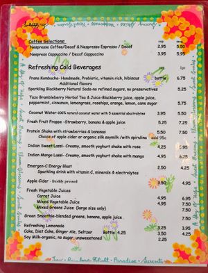 Menu page at Annam Brahma at Annam Brahma in Jamaica