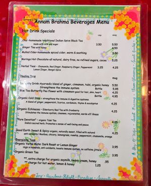 Menu page at Annam Brahma at Annam Brahma in Jamaica