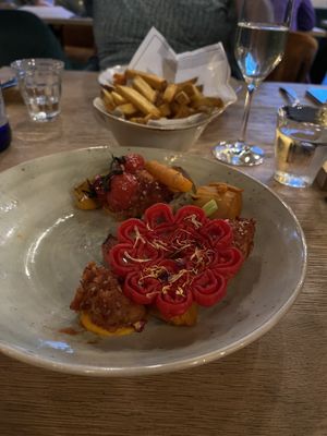 vegetarian seasonal special, made vegan: Spicy cauliflower| Sweet potato | bulgur  at De Brass Goes in Goes