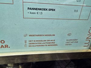 'Vegetarian and lactose free is possible' - is mentioned on menu at De Brass Goes in Goes