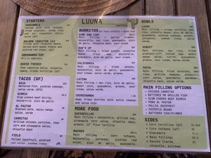 Menu   at Luuna - Soul Cantina in Noosaville