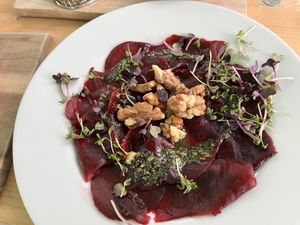Beet root carpaccio   at Bagatelle Bistro im Palmengarten in Cologne