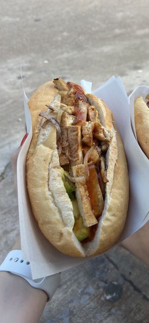 Tofu, avocado, vegetable and garlic sandwich. Not overly flavorful but a super filling vegan lunch option. Remember to ask for no cheese and mayonnaise.   at Mama's Sandwich Burgers & Pancakes  in Vang Vieng