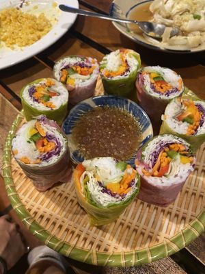 Colourful fresh spring rolls with garlic and chilli sauce - divine!!  at Vegito in Phan Thiet