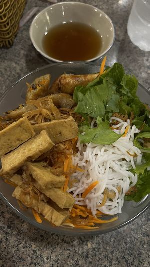 Bún Chả Giò (rice noodle salad with spring rolls, tofu and raw veg)  at Vegito in Phan Thiet