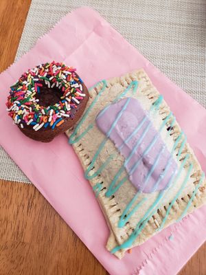 Wild berry pop tart (v) and chocolate cake donut (v + gf) at Golden Hour Bake House in Springfield