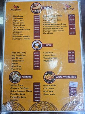 Menu at Hotel Saumiya in Kandy