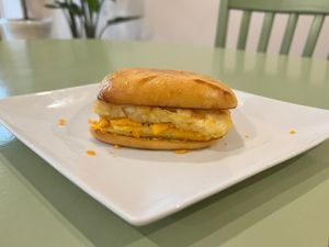 Breakfast sandwich.  at Solar Harvests in East Greenville