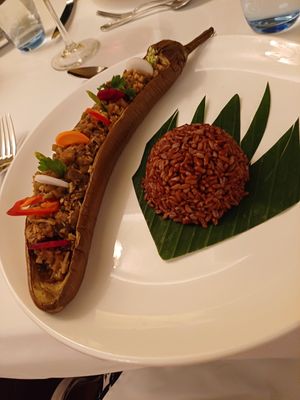 Tofu stuffed aubergine at Vegan Travel - Vegan Cruises & Tours in Muenster