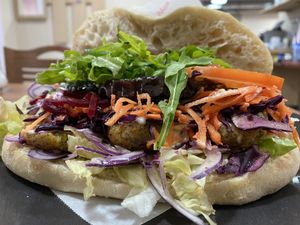 Falafel döner with vegan mayo and hummus  at Eftelya Mediterrane Spezialitäten in Rothenburg Ob Der Tauber