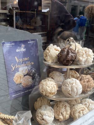 Assortment of vegan Schneeballs  at Backerei Striffler in Rothenburg Ob Der Tauber