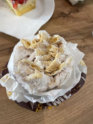 Powdered sugar schneeballen. (With bite taken out whoops)  at Backerei Striffler in Rothenburg Ob Der Tauber