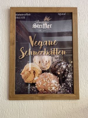 Poster for their vegan snow balls  at Backerei Striffler in Rothenburg Ob Der Tauber