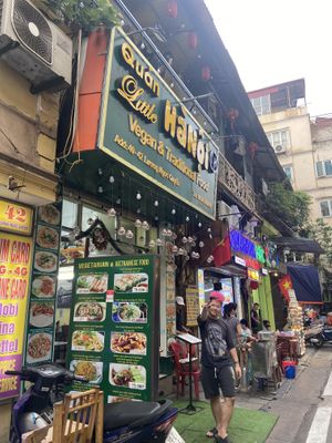 awesome dude selling smiles and the vegan menu😄good recommendations for the area too!  at Little Hanoi in Hanoi