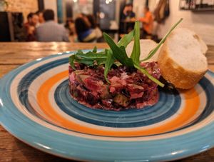 Vegan steak tartare  at Ginger & Seltz in Barcelona