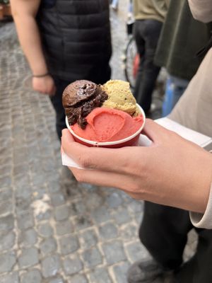 Pistachio, chocolate and strawberry   at Frigidarium in Rome