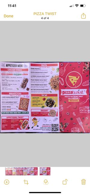 Take out menu   at Pizza Twist in Modesto