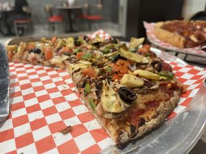 Plant based vegan nation pizza on cauliflower crust   at Pizza Twist in Modesto
