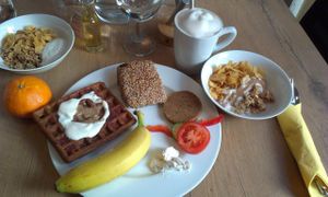 A variety of the breakfast buffet. 
 at Vollwert-S in Giessen