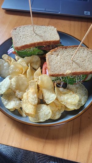 Veggie sandwich with gf bread at Peace on Earth Coffee in Riverton
