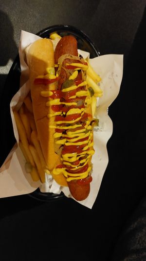 Classic vegan hot dog and fries at Nonna Said in Glasgow
