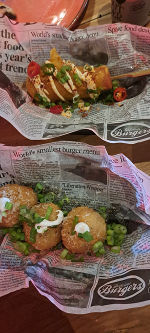 Battered sausage and carbonara balls at Nonna Said in Glasgow