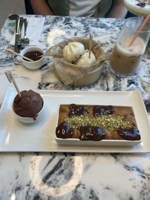 Chocolate and Pistachio cookie dough (bottom) 🤤🤤 and chocolate filled Bao Buns (top)  at Heavenly Desserts in Southampton