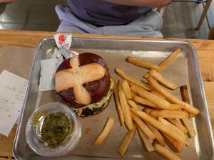 Burger and fries    at Vegan Vibrationz in Plano