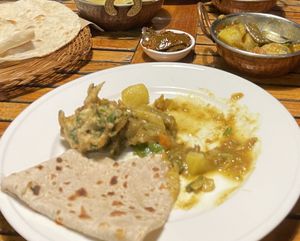 Roti with mixed vegetable curry and Pakora(mixed veggies fried in Besan)  at Sitar Indian & Thai in Sigatoka