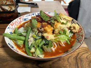 Korean soup, can't remember the name but it was really gochujangy and good 🍜  at Peace Kitchen - Kallio in Helsinki