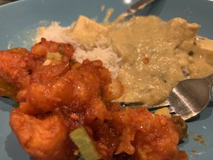 Coconut tofu curry and Manchurian cauliflower   at Bay Leaf in Osprey