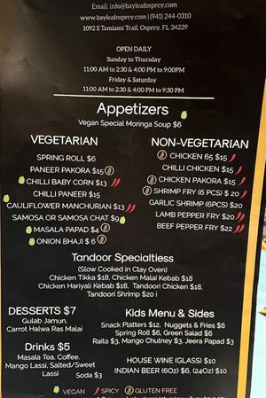 Menu  at Bay Leaf in Osprey