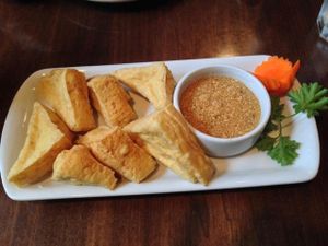 Golden Triangle (fried tofu w peanut sauce) at Bua Thai Cuisine in Washington