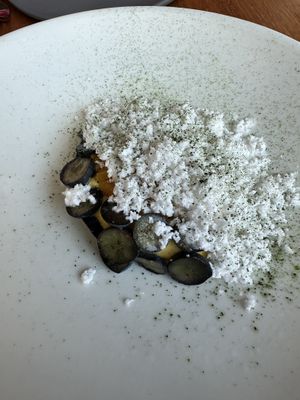 Mango sorbet with coconut and blueberries   at Cirrus in Barangaroo