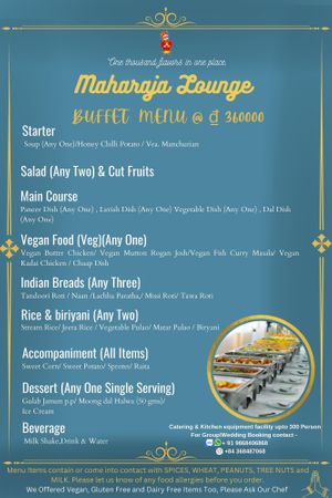 Buffet menu for group booking. Please contact +84 93 776 0093 at Maharaja Lounge in Phu Quoc