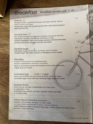 Breakfast options  at Velo Cafe & Bar in Interlaken