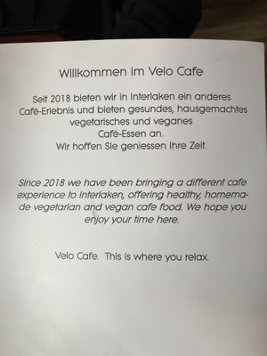 Welcome  at Velo Cafe & Bar in Interlaken