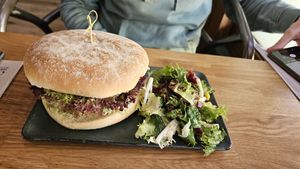 Mega burger at Velo Cafe & Bar in Interlaken