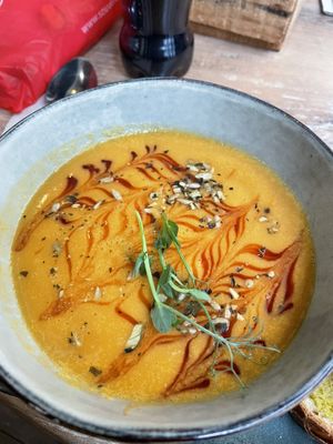 Lentil and carrot soup  at Velo Cafe & Bar in Interlaken