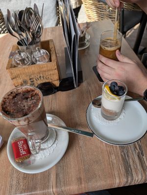 Hot choc and cheesecake at Velo Cafe & Bar in Interlaken