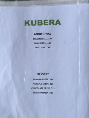 Updated pricing August 2024 at Kubera Kitchen in Ubud