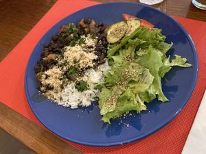 Beans rice and salad  at Gira Sol in Tomar